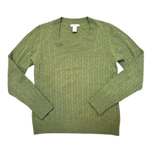 Tweeds 100% Cashmere Cable Knit Scoopneck Sweater Preppy Classic Green Large